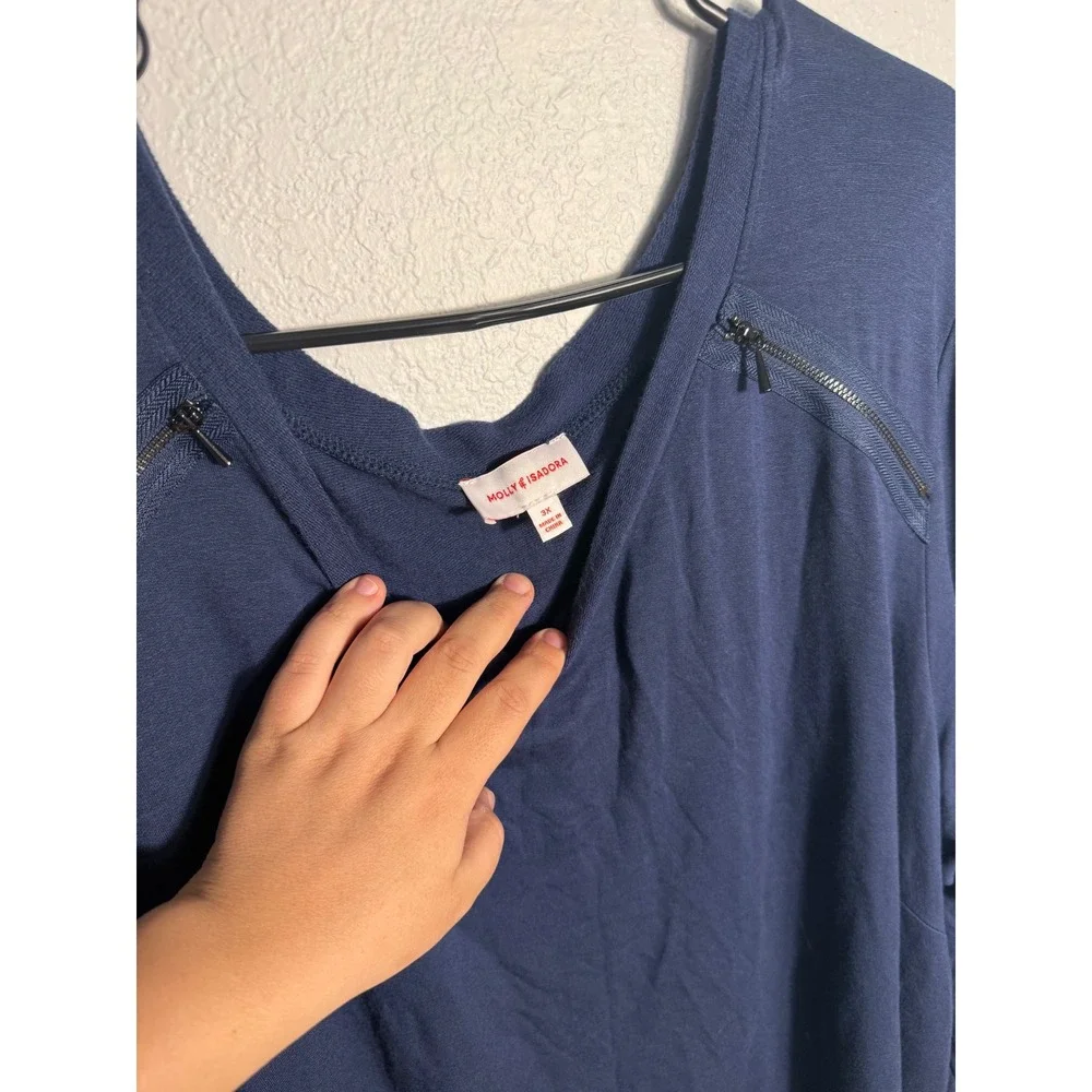 NWT Molly & Isadora Navy Blue Zipper Shoulder Long Sleeve Tunic Top Plus Size 3X